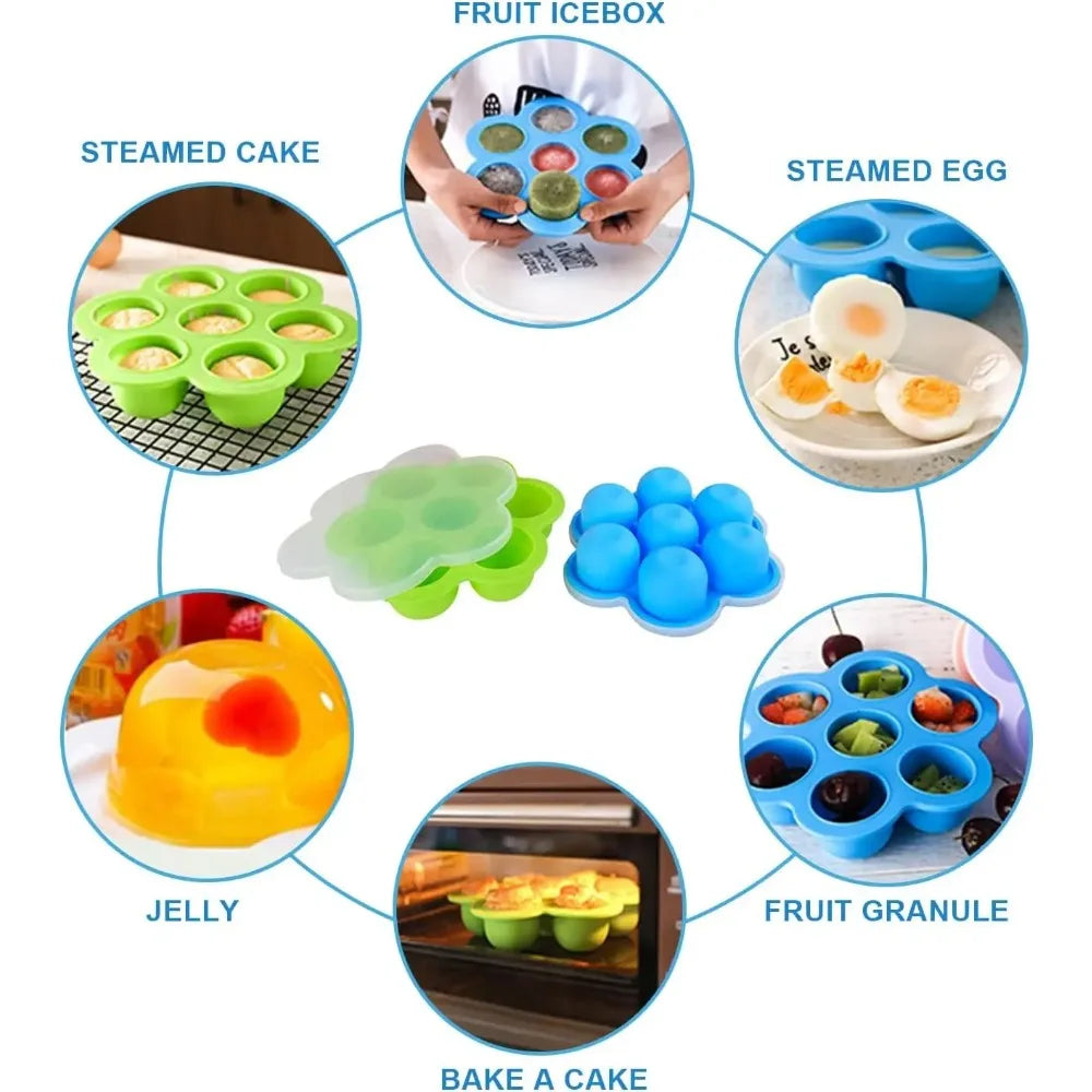 Silicone Egg Bite Molds Food Freezer Tray with Lid Reusable Storage Container Easy to Clean Air Fryer Accessories Baking Molds