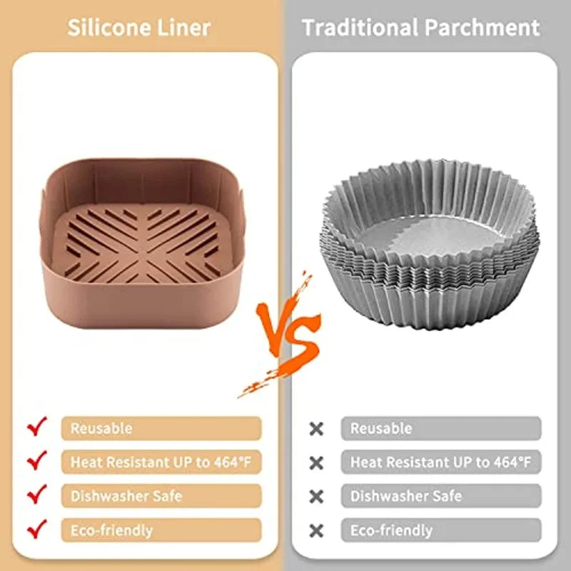 21CM Silicone Air Fryer Pot Tray BBQ Barbecue Pad Plate Airfryer Oven Baking Mold Pot Food Safe Reusable Square Air Fryer Pan