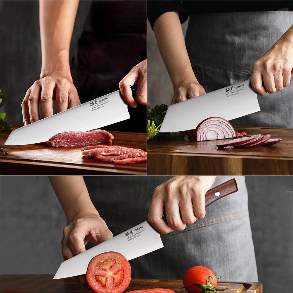TURWHO 3PCS Kitchen Knives Set High Carbon X50Cr15MoV Stainless Steel Japanese Nakiri Cleaver Slicing Utility Chef Knife Sets