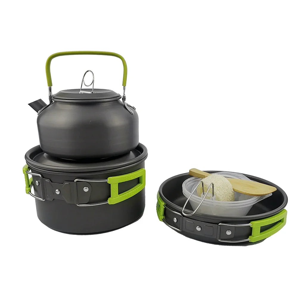 Outdoor Camping Cooking Set, Hard Aluminum Alloy Tableware, Kettle Cooker, Cooking Pots and Bowls, Hiking and Barbecue Picnic