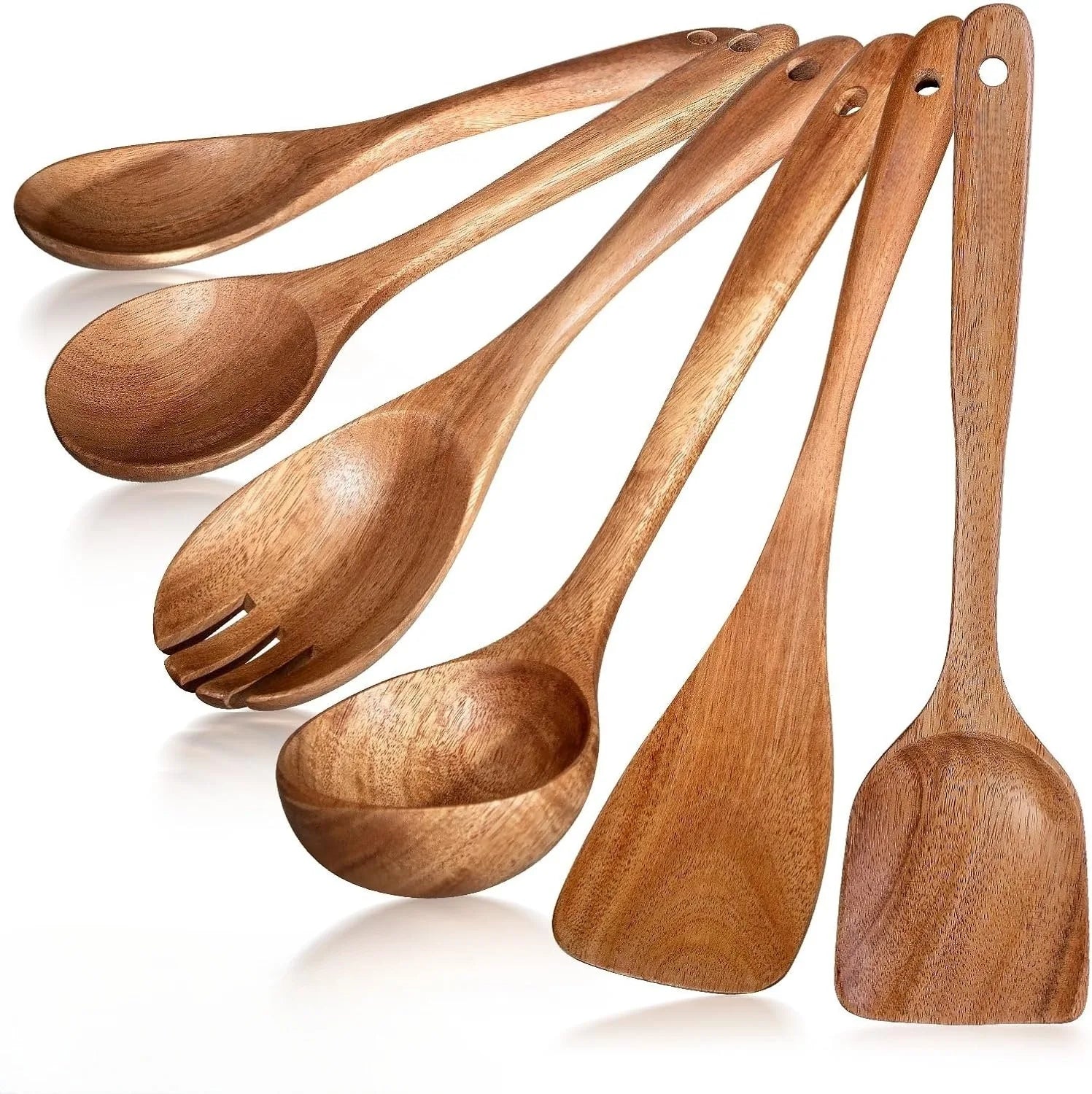 Kitchen 6/10 Pack Wooden Spoons for Cooking – Natural Teak Wooden Utensil Set, Easy to Clean, Durable, Smooth with Comfort Grip