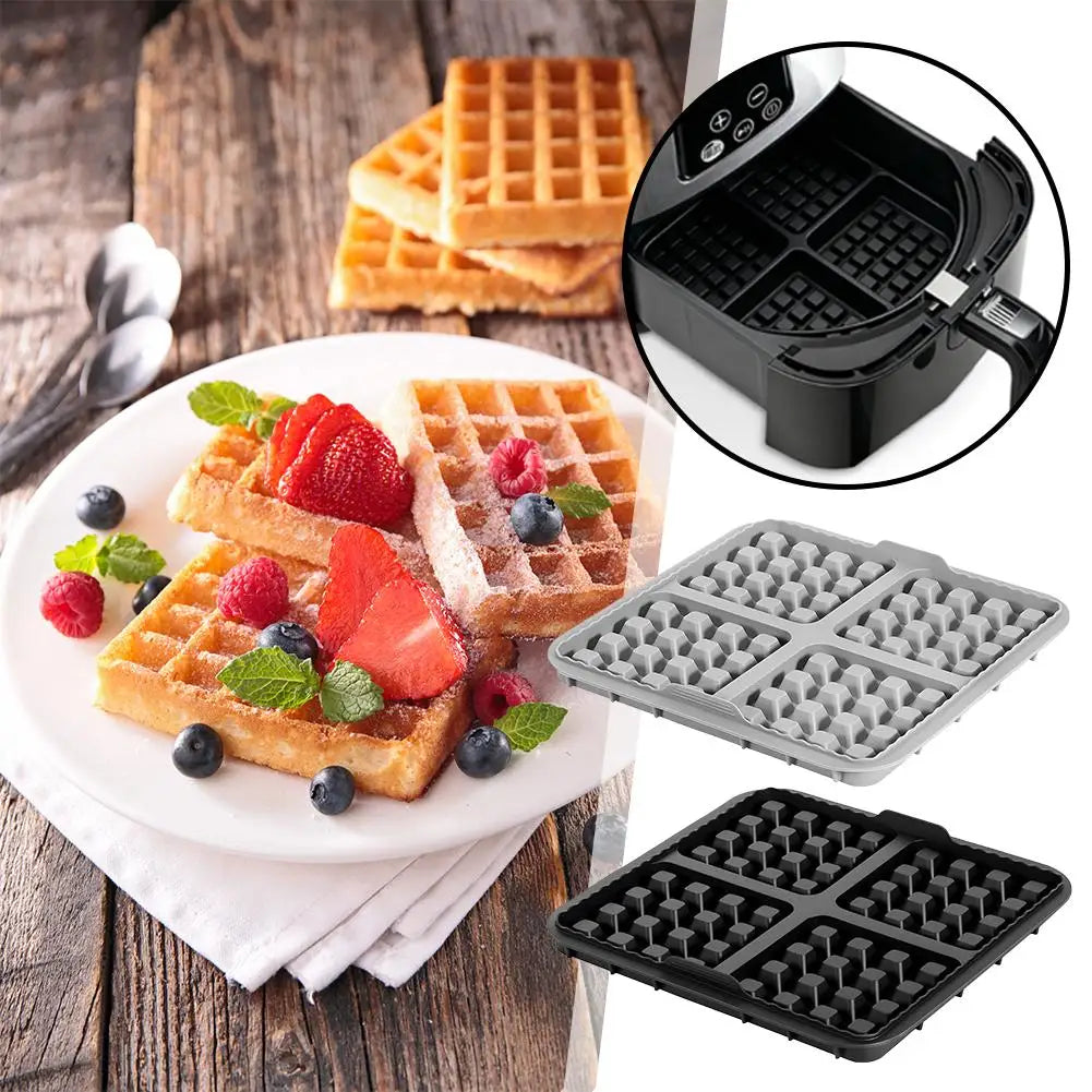 Air Fryer Silicone Waffle Mold, 17cm Square Non-Stick Baking Tray, Reusable 4-Cavity Silicone Mold for Waffles, Pancakes