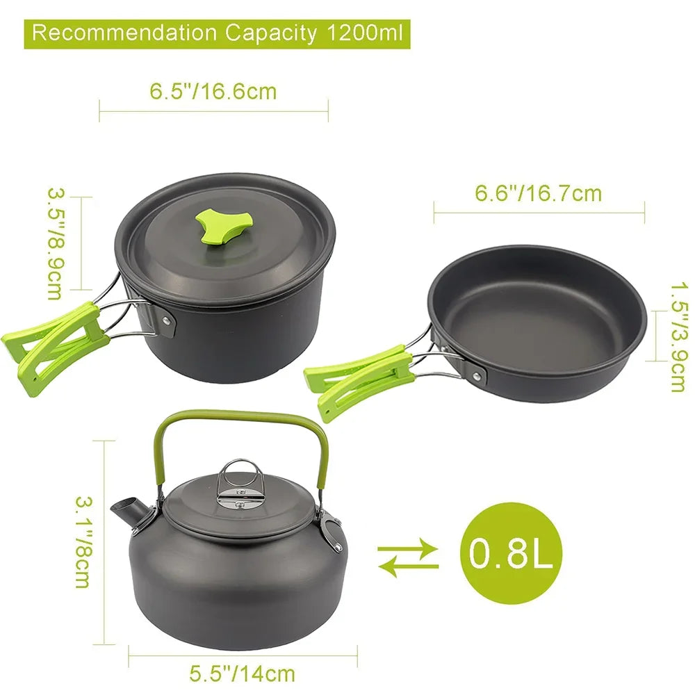 Outdoor Camping Cooking Set, Hard Aluminum Alloy Tableware, Kettle Cooker, Cooking Pots and Bowls, Hiking and Barbecue Picnic