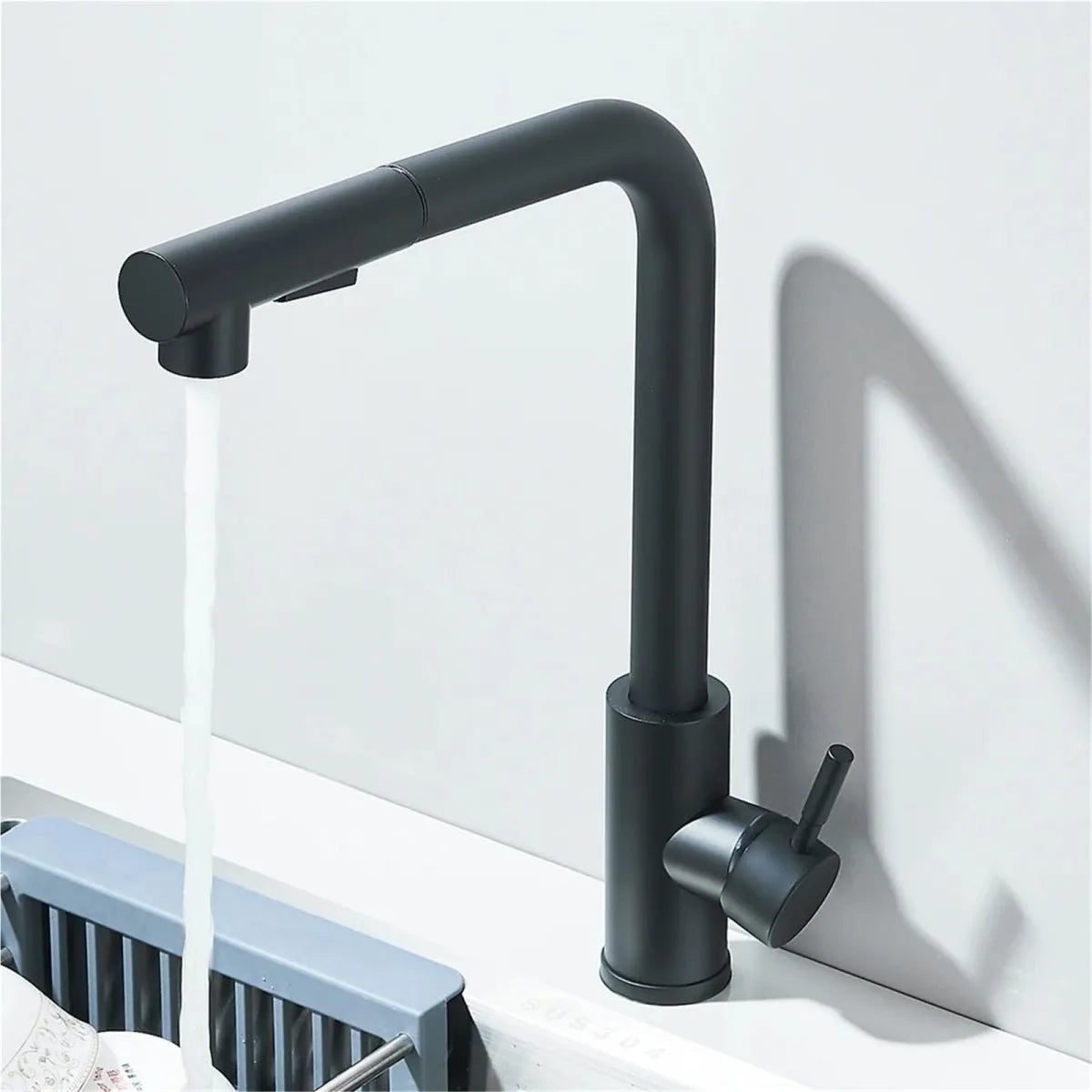 Black Pull Out Kitchen Sink Faucet Flexible 2 Modes Stream & Sprayer Nozzle Faucets Stainless Steel Hot Cold Wate Mixer Tap Deck