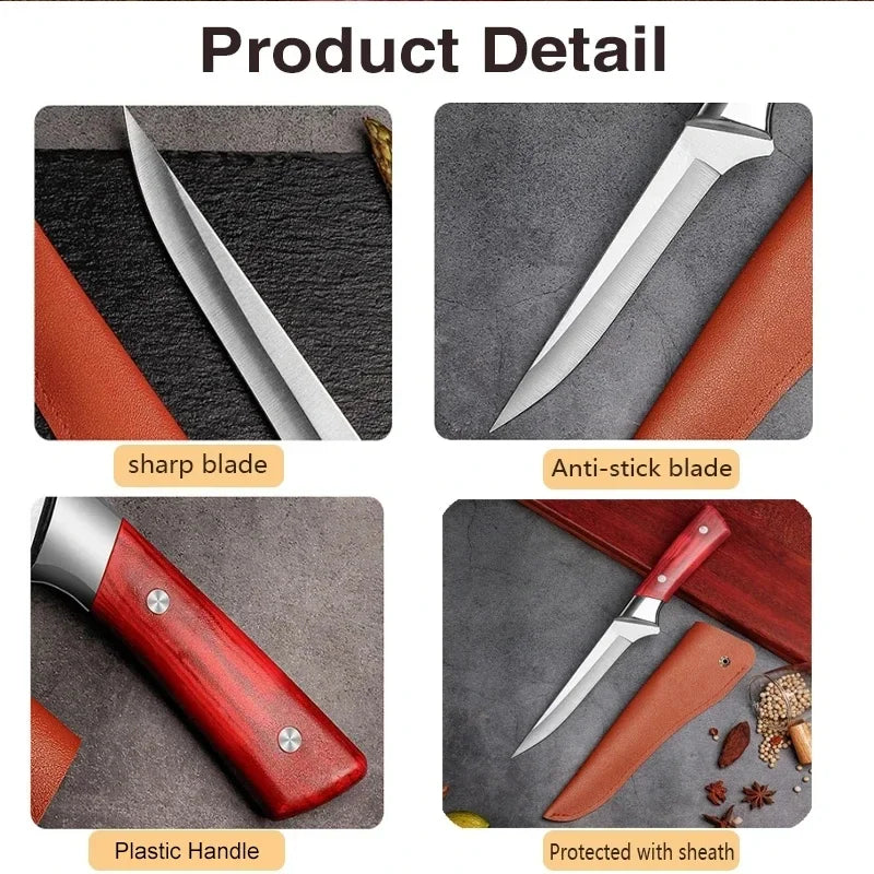 Kitchen Boning Knife Stainless Steel Meat Cleaver Fruit Paring Knife ABS Handle Pork Beef Sheep Fish Cutting Knives with Cover