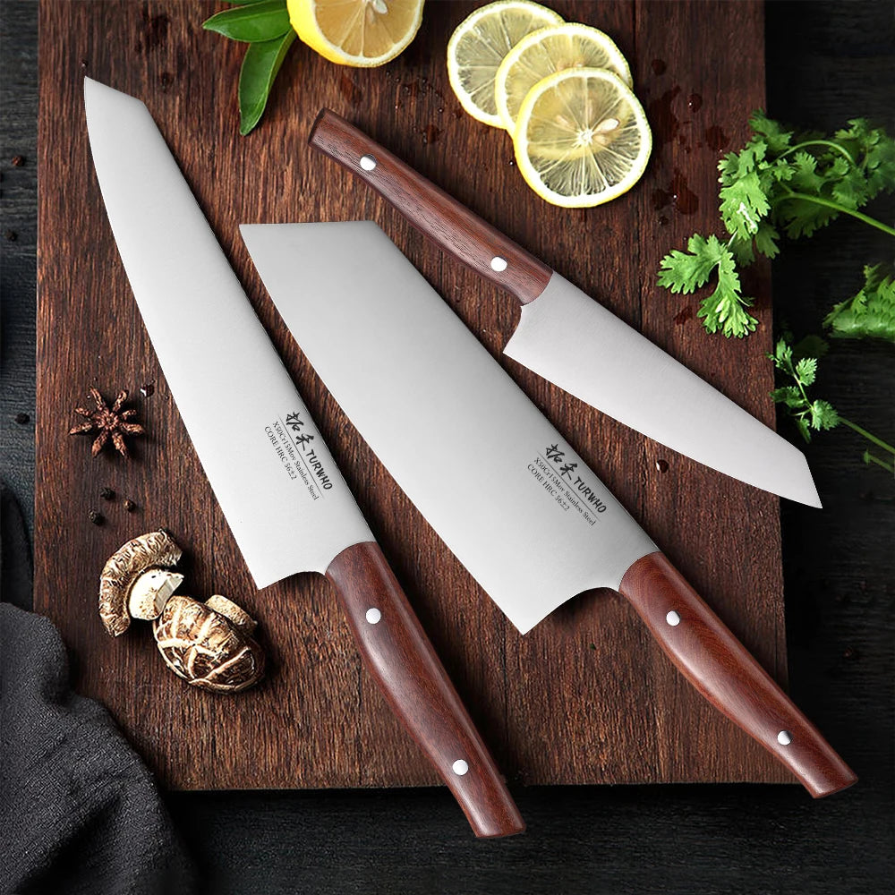 TURWHO 3PCS Kitchen Knives Set High Carbon X50Cr15MoV Stainless Steel Japanese Nakiri Cleaver Slicing Utility Chef Knife Sets