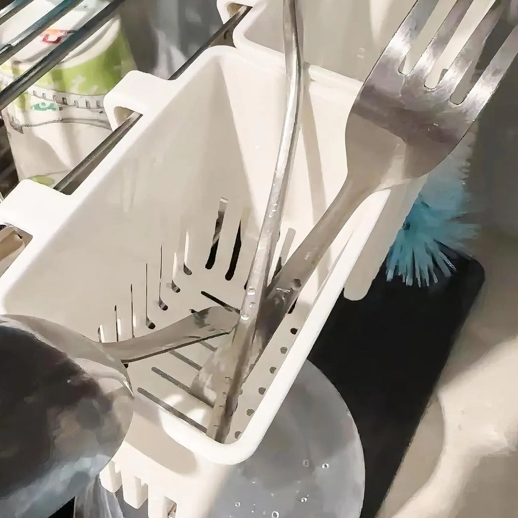 Cutlery Storage Rack with Cup Holder Kitchen Quick Drying Drain Basket, Drainer for Forks Spoons Chopsticks Countertop Organizer