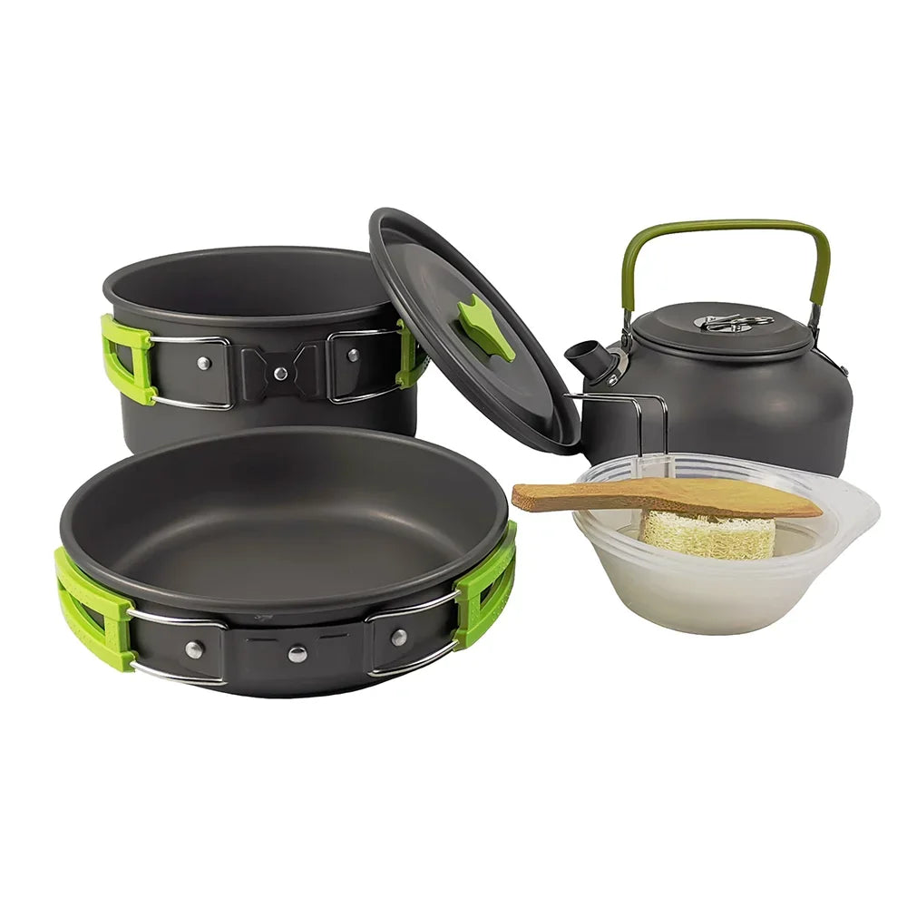 Outdoor Camping Cooking Set, Hard Aluminum Alloy Tableware, Kettle Cooker, Cooking Pots and Bowls, Hiking and Barbecue Picnic